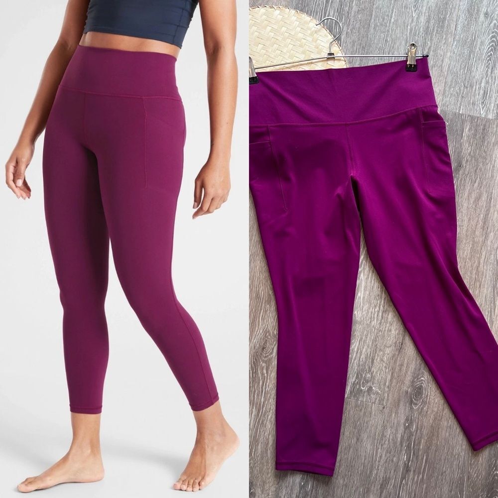 Athleta salutation‎ stash pocket II tight 7/8 length fuchsia pink petite L